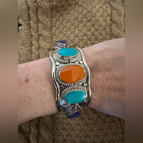 Tibetan cuff with Orange and Turquoise colored accents - Picture 1 of 5